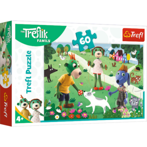Trefl puzzle 60 el rodzina Treflików radosny dzień Treflików 17377, puzzle dla dzieci, puzzle boćhnia, puzzle zabawki Bochnia, Puzzle dla dzieci od 4 lat