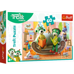 trefl puzzle 60 el rodzina treflików wspólne czytanie książek 17345, puzle 17345, puzzle dla dzieci od 4 lat, puzzle z treflikami