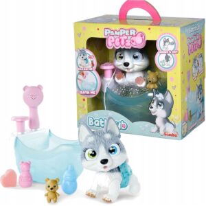 Simba pamper petz piesek husky z wanną, piesek z pieluszkowego gangu, piesek do mycia, piesek sikający, piesek z pampersem, zabawki Nino Bochnia