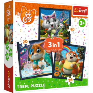 trefl puzzle 3w1 44 koty poznaj urocze kociaki 34865, puzzle 3w1 44 koty, puzzle dla dzieci od 3 lat, puzzle z kotkami, zabawki Nino Bochnia, pomysł na prezent dla dzieci do przedszkola na 3 lata