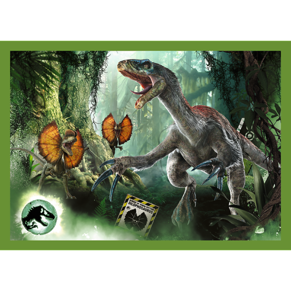 trefl puzzle 4w1 jurassic world groźne dinozaury 34607, puzzle 4w1, puzzle 4 układanki z dinozaurami, puzzle jurassic world, układanka dla dziecka 4 letniego