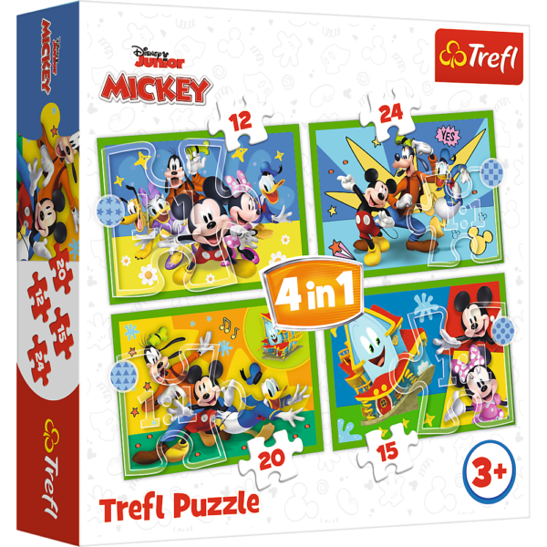 trefl puzzle 4w1 myszka miki wsród przyjaciół 34616, puzzle dla