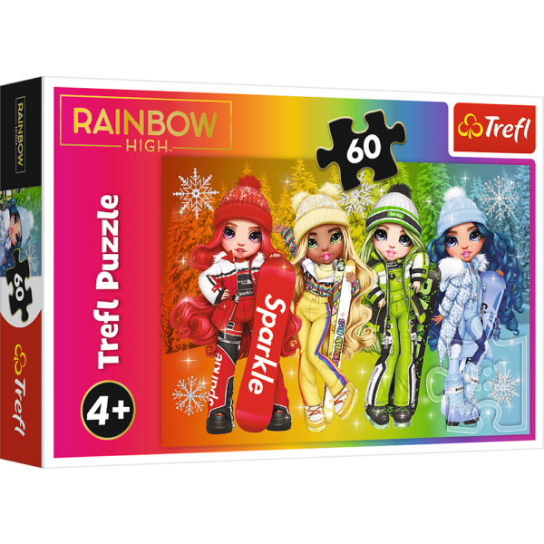 trefl puzzle 60 el rainbow high radosne lalki 17380, puzzle z lalkiami Rainbow high, pomysł na prezent dla 4 letniej dziewczynki, zabawki Nino Bochnia