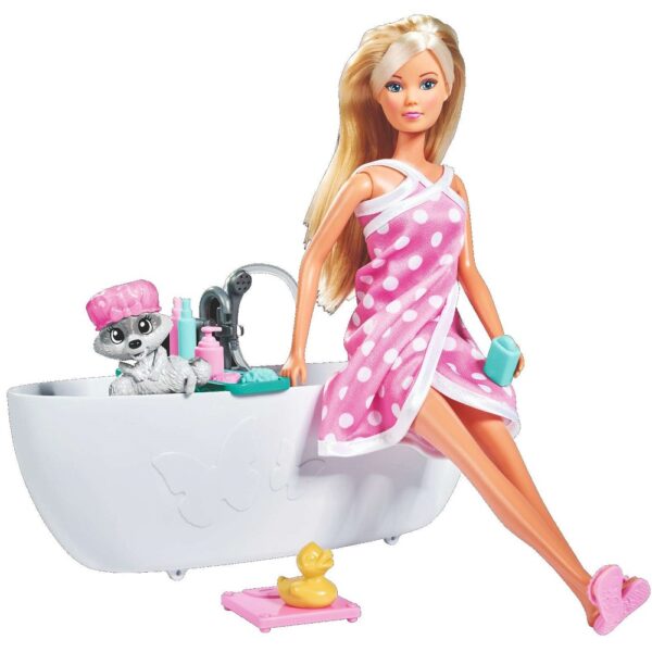 Simba Steffi Love zestaw Lalka Steffi w kąpieli z wanną i szopem, lalka barbie ze zwierzątkiem, barbie z wanna, zabawki Nino Bochnia, pomysł na prezent pod choinkę dla dziewczynki 5 letniej