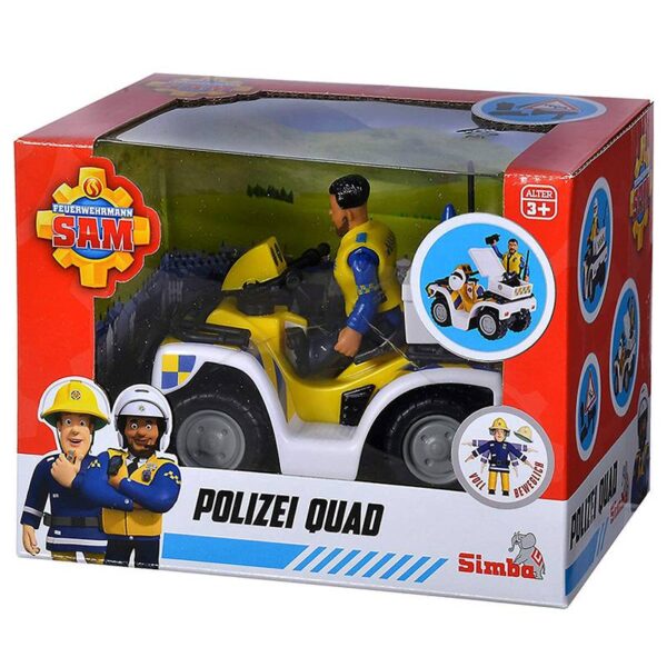 Simba Strażak Sam Quad policyjny figurka Malcolma, quad z policjantem Malcolmem, zabawki nino Bochnia, pomysł na prezent dla 4 latka, strażak sam, zabawki ze strażakiem Samem