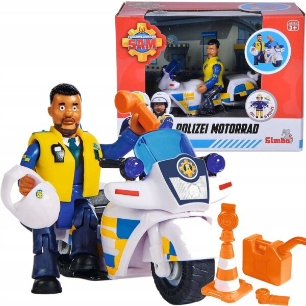 Simba Strażak Sam motor policyjny z figurką Malcolma, zabawki z bajki strażak sam, zabawki Nino Bochnia