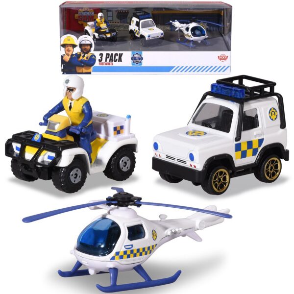 Simba Strażak Sam zestaw 3 pojazdów policyjnych, metalowe pojazdy ze Strażaka sama, metalowe pojazdy policyjne, zabawki Nino Bochnia