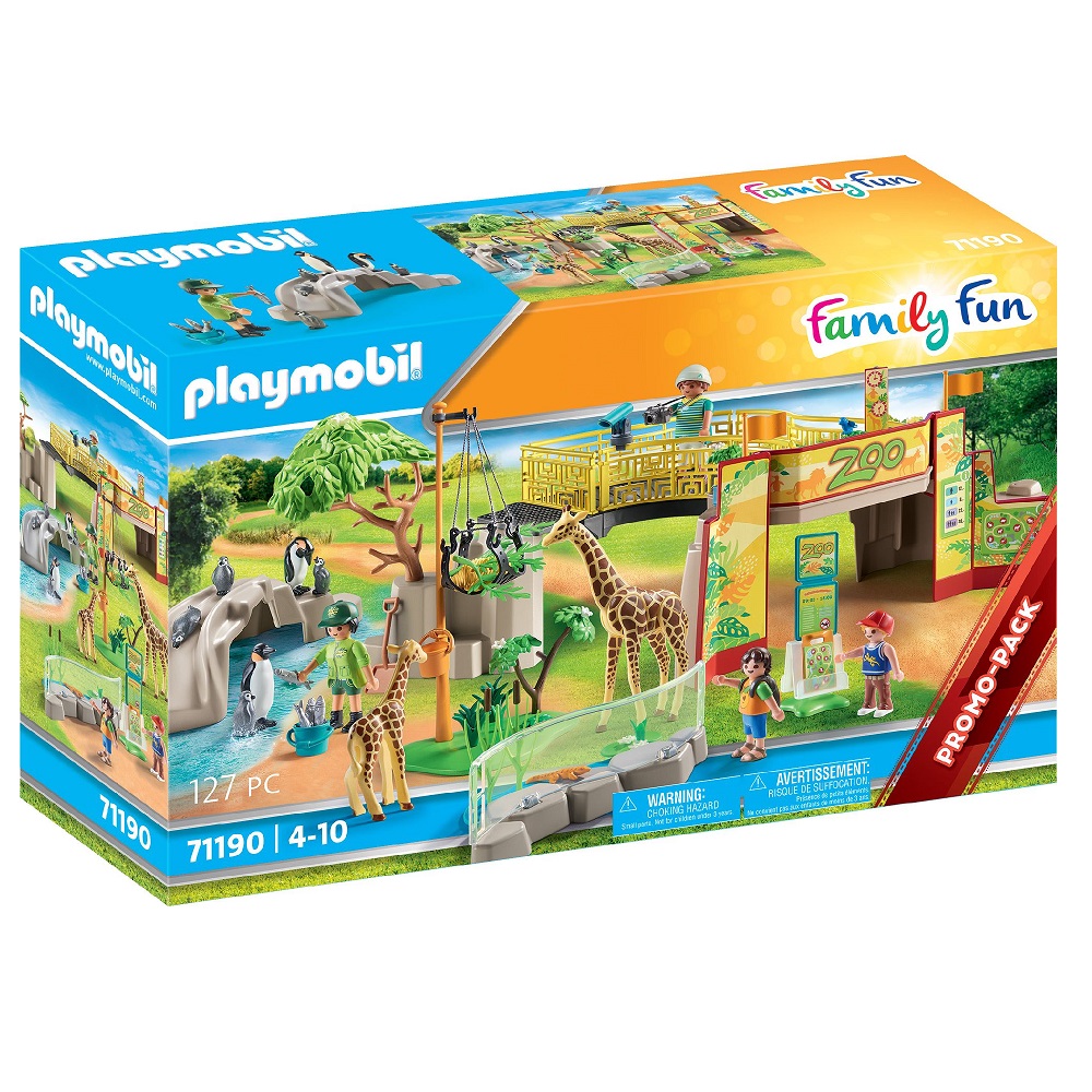 playmobil family fun 71190 przygoda w zoo, figurki zwierzatek, duże zoo, żyrafy, pingwiny, małe zoo, zabawki Nino Bochnia, pomysł na prezent dla 5 latka lubiącego zwierzątka