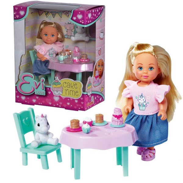 simba evi love lalka evi czas na ciastko, zabawki Nino Bochnia, pomysł na prezent dla 5 latki, laleczka do ręki, mała laleczka do rączki, laleczka z dodatkami do domku