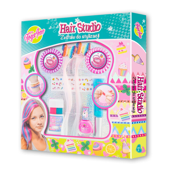 toys inn hair studio zestaw do stylizacji włosów z pasemkami 6536, pomysł na prezent dla dziewczynki na 8 urodziny, zabawki Nino Bochnia