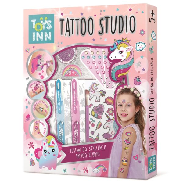 toys inn studio tatuażu zestaw do stylizacji 2 markery jednorożec 7571, zestaw do robienia tatuaży, tatuaże dla dziewczynki zestaw kreatywny z tatuażami, zabawki Nino Bochnia