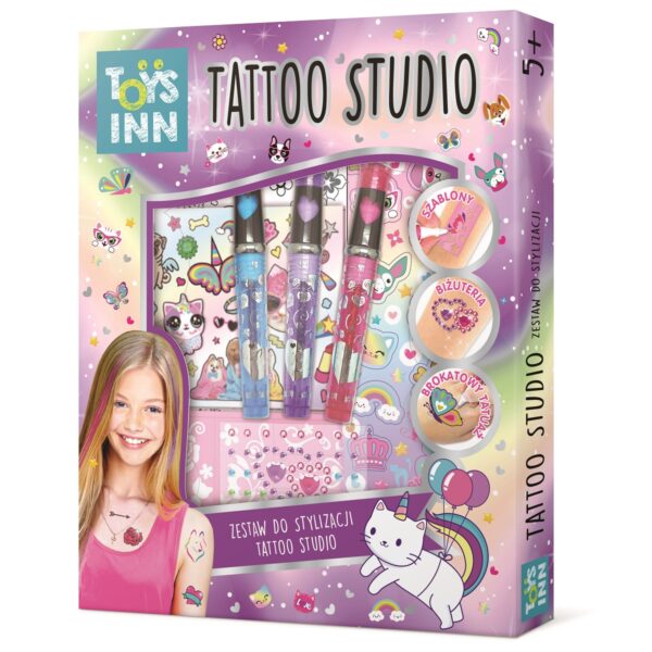 toys inn studio tatuażu zestaw do stylizacji 3 markery zwierzeta 7588, zestaw do robienia tatuaży, tatuaże dla dziewczynki zestaw kreatywny z tatuażami, zabawki Nino Bochnia