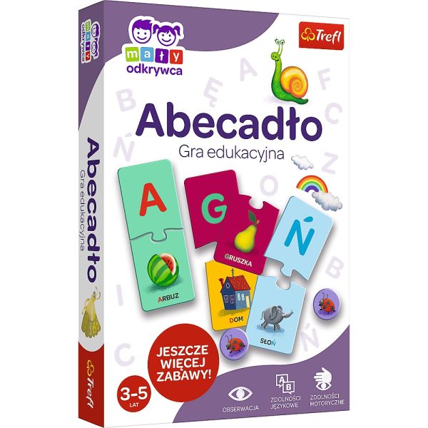 Trefl Gra Mały odkrywca Abecadło 01945, zabawki Nino Bochnia, pomysł na prezent dla 3 latki, gra dla dziecka z nauką literek , alfabet
