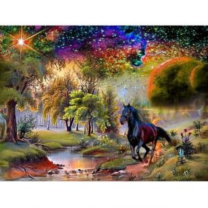 diamentowa mozaika Diamond painting haft diamentowy koń magiczna kraina, pomysł na prezent dla 9 latki, zabawki Nino Bochnia, obrazek z diamencików z koniem