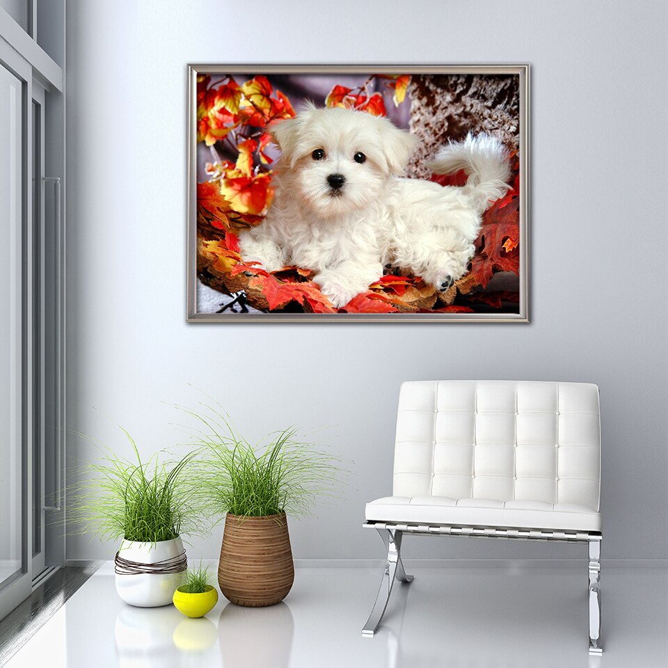 diamentowa mozaika Diamond painting haft diamentowy pies maltańczyk, diamond painting 5d, mozaika 5d z pieskami, zestaw kreatywny dla dziecka na 7 lat, zabawki Nino Bochnia