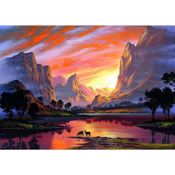 malowanie po numerach góry zachód słonca, obraz do malowania farbami na płótnie, zabawki Nino Bochnia, obraz zachód słońca i góry