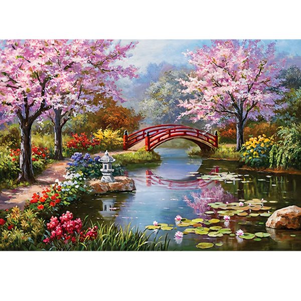 malowanie po numerach jeziorko w różowym sadzie, zabawki Nino Bochnia, obraz do malowania na płótnie