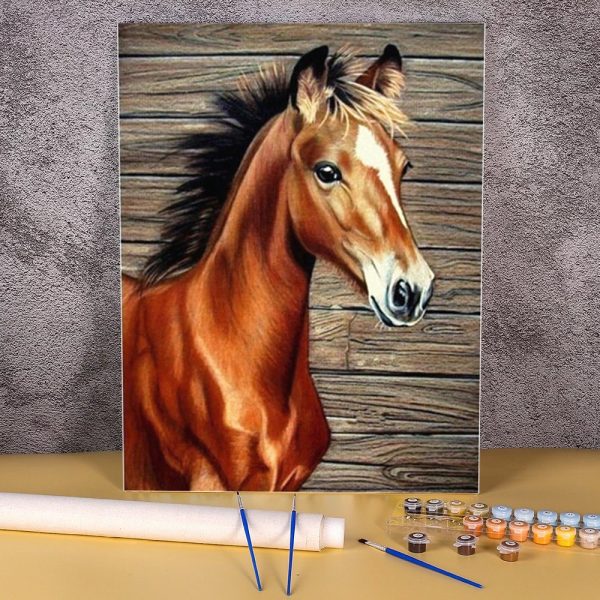 malowanie po numerach koń młoda klacz, zabawki Nino Bochnia, pomysł na prezent dla 10 latki, obraz do malowania na płótnie koń