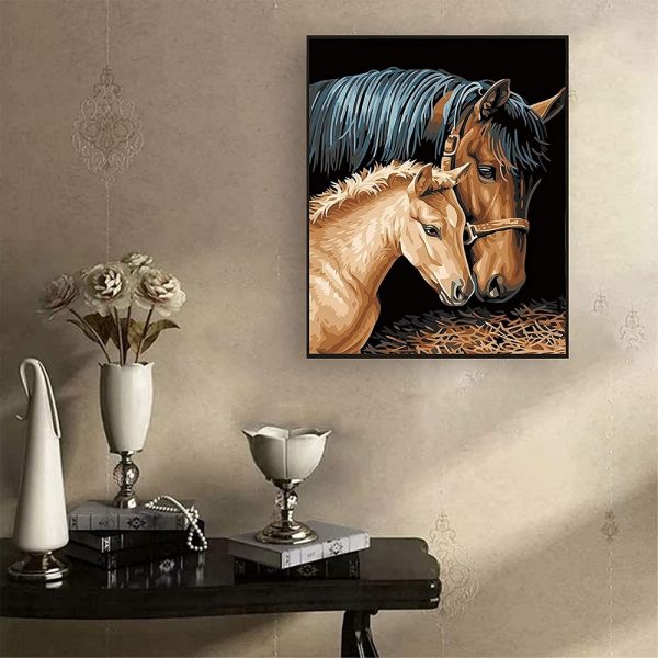 malowanie po numerach koń ze źrebakiem, obraz do malowania farbami na płótnie, zabawki Nino Bochnia