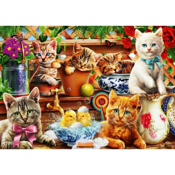 malowanie po numerach koty rozrabiaki, zabawki Nino Bochnia, obraz do malowania farbami na płotnie, obraz z kotkami, słodkie koty