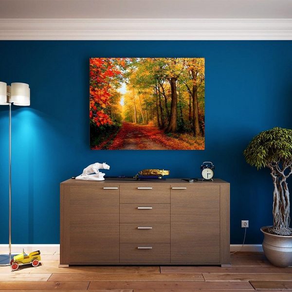 malowanie po numerach las ścieżka jesienna, zabawki Nino Bochnia, obraz do malowania farbami na płótnie, zabawki Nino Bochnia, obraz ścieżka w lesie