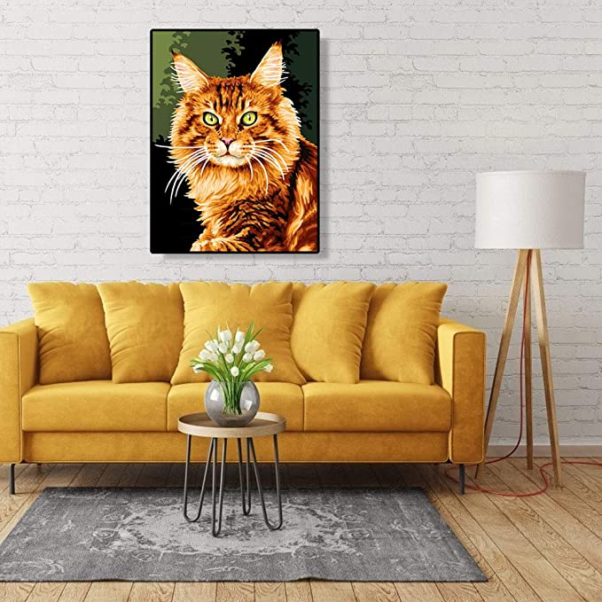 malowanie po numerach rudy kot norweski, zabawki Nino Bochnia, obraz do malowania farbami na płótnie, obraz kota