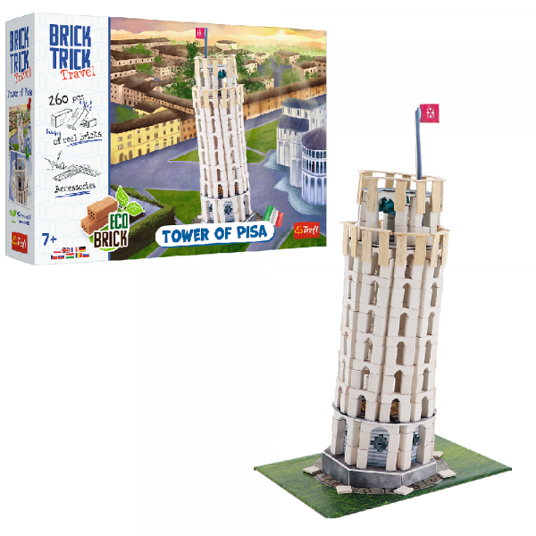 trefl brick trick buduj z cegły podróże krzywa wieża w Pizie 61610, zabawki Nino Bochnia, pomysł na prezent dla dziecka na 7 urodziny, zabawa w budowanie zprawdziwych cegieł