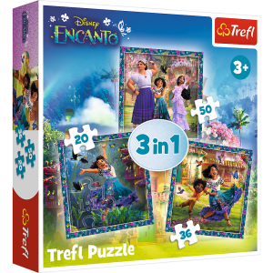 trefl puzzle 3w1 bohaterowie magicznego encanto 34866, zabawki Nino Bochnia, pomysł na prezent dla 3 letniej dziewczynki, puzzle dla dziecka od 3 lat