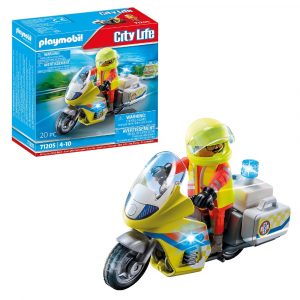 playmobil city life 71205 motor ratunkowy ze światłem, motocykl ratunkowy, zabawki Nino Bochnia, ratownik medyczny figurka