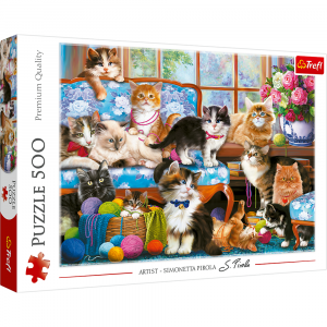 trefl puzzle 500 el kocia rodzina 37425, puzzle 500 elementów, puzzle z kotami, zabawki nino Bochnia