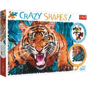 trefl puzzle crazy shapes 600 el oko w oko z tygrysem 11110, zabawki Nino Bochnia, zakręcone puzzle, puzzle z tygrysem, puzzle 600 elementów