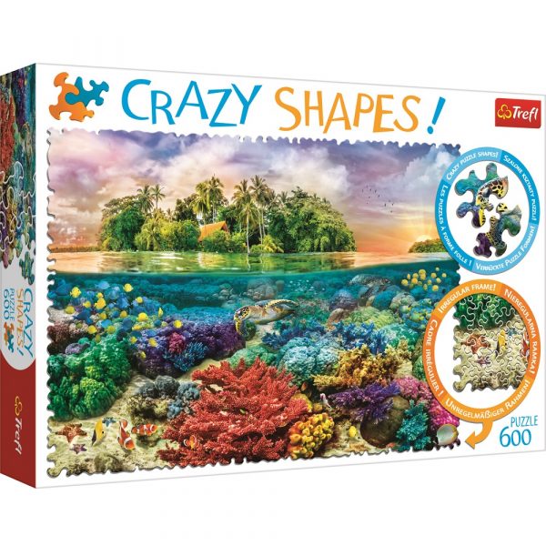 trefl puzzle crazy shapes 600 el tropikalna wyspa 11113, zabawki Nino Bochnia, puzzle z krajobrazem