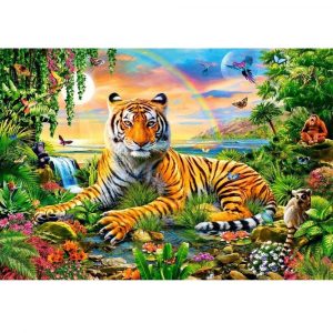 diamentowa mozaika Diamond painting haft diamentowy tygrys rajskie wybrzeże, zabawki Nino Bochnia, obraz tygrysa z diamencików, tygrys leżący haft diamentowy, co kupić 9 latce na prezent