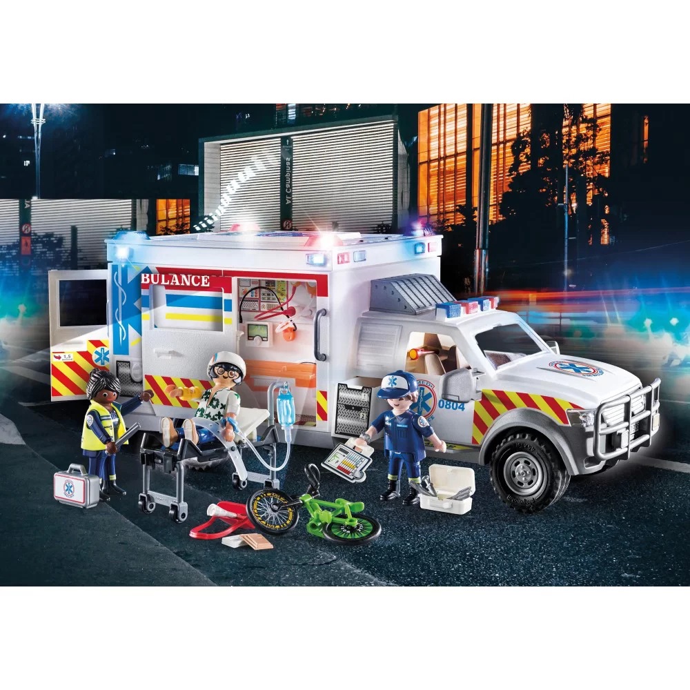 playmobil city action 70936 ambulans pogotowia ratunkowego us ambulance, zabawki nino Bochnia, pomysł na prezent dla 6 latka, karetka pogotowia ratunkowego z światłem i dźwiękiem, karetka playmobil, ambulans pogotowia, ambulans playmobil,