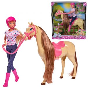 simba steffi love lalka steffi z koniem w stroju dżokejki, zabawki Nino Bochnia, pomysł na prezent dla 7 latki, co kupić dziewczynce lubiącej koniki, konik do stylizacji