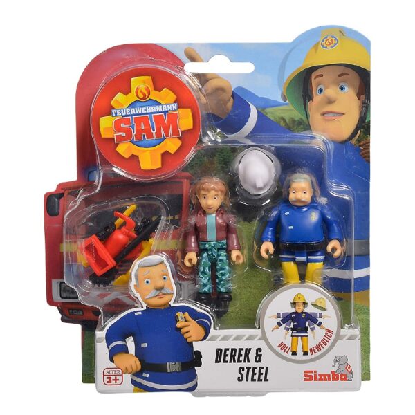 Simba strażak sam zestaw 2 figurek z akcesoriami derek steele, zabawki Nino Bochnia, pomysł na prezent dla fana strażaka sama, strażak sam figurki