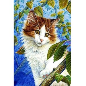 malowanie po numerach kotek na drzewie, zabawki Nino Bochnia, obraz do malowania na płótnie z kotem