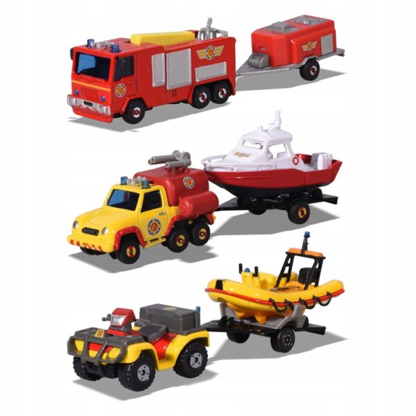 simba strażak sam metalowy pojazd z przyczepą, zabawki Nino Bochnia