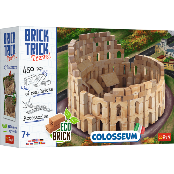 trefl brick trick buduj z cegły podróże koloseum 61608, zabawki Nino Bochnia, pomysł na prezent dla 8 latka, prawdziwe cegły, mały konstruktor