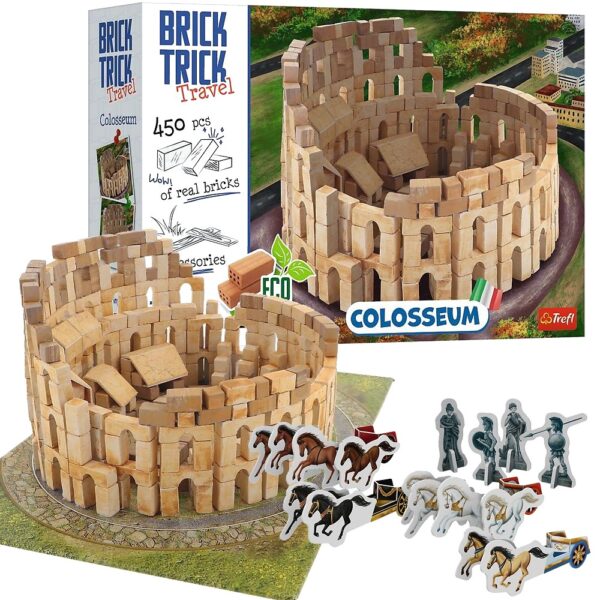 trefl brick trick buduj z cegły podróże koloseum 61608, zabawki Nino Bochnia, pomysł na prezent dla 8 latka, prawdziwe cegły, mały konstruktor