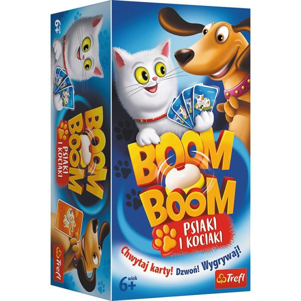 trefl gra boom boom psiaki i kociaki 01909, zabawki Nino Bochnia, pomysł na prezent dla 6 latka, co kupić na 6 urodziny, gra zręcznościowa dla 6 latki