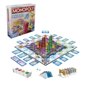 hasbro gra monopoly deweloper F1696, zabawki Nino Bochnia, gra strategiczna dla całej rodziny, gra dla 8 latka, pomysł na prezent na 9 urodziny, gra monopoly