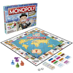 hasbro gra monopoly dookooła świata F4007, monopoly gra dla dzieci, monopoly podróż dookoła świata, strategiczna gra dla 8 latka, tradycyjny monopol gra