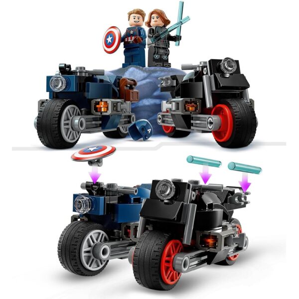klocki lego Marvel 76260 Motocykle Czarnej Wdowy i Kapitana Ameryki, zabawki Nino Bochnia, pomysł na prezent dla 6 latka, lego avengers, lego super hero
