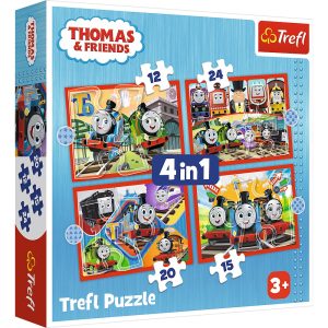 Trefl puzzle 4w1 tomek i przyjaciele odjazdowy tomek 34619, zabawki Nino Bochnia, pomysł na prezent dla 3 latka, puzzle tomek i przyjaciele 4w1