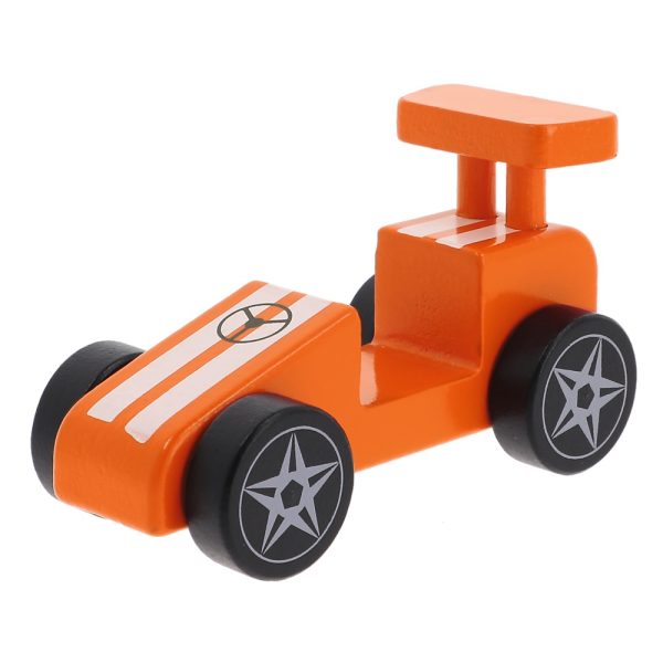 Trefl zabawka drewniana samochodzik pomarańczowa wyścigówka 61696, zabawki Nino Bochnia, drewniany samochodzik wyścigowy, pomarańczowa wyścigówka