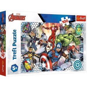 trefl puzzle 100 el avengers sławni avengers 16454, zabawki Nino Bochnia, pomysł na prezent dla 5 latka, puzzle z super bohaterami