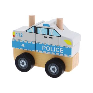 trefl zabawka drewniana autko policja 61767, zabawki Nino Bochnia, drewniana policja, samochód policyjny z drewna