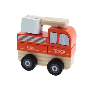 trefl zabawka drewniana autko straż pożarna 61766, zabawki Nino Bochnia, drewniana straż pożarna, drewniane autko do zabawy wóz strażacki