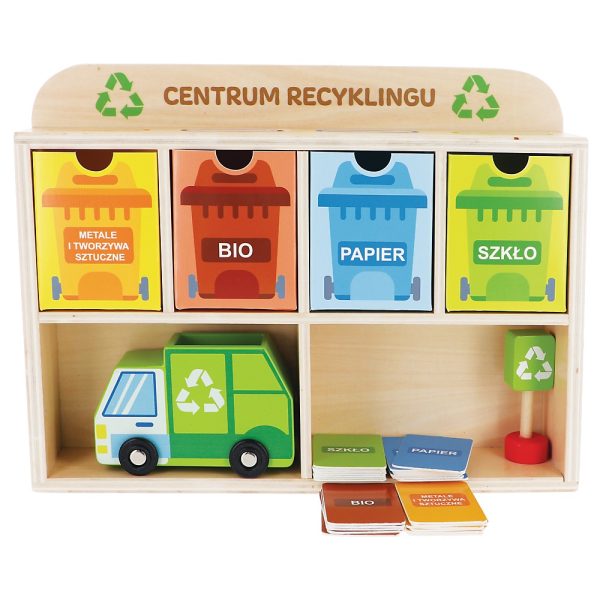 trefl zabawka drewniana centrum recyklingu 61519, zabawki Nino Bochnia, pomysł na uczenie dziecka jak się segreguje śmieci, nauka recyklingu dla dzieci,nauka jak segregować śmieci na wesoło